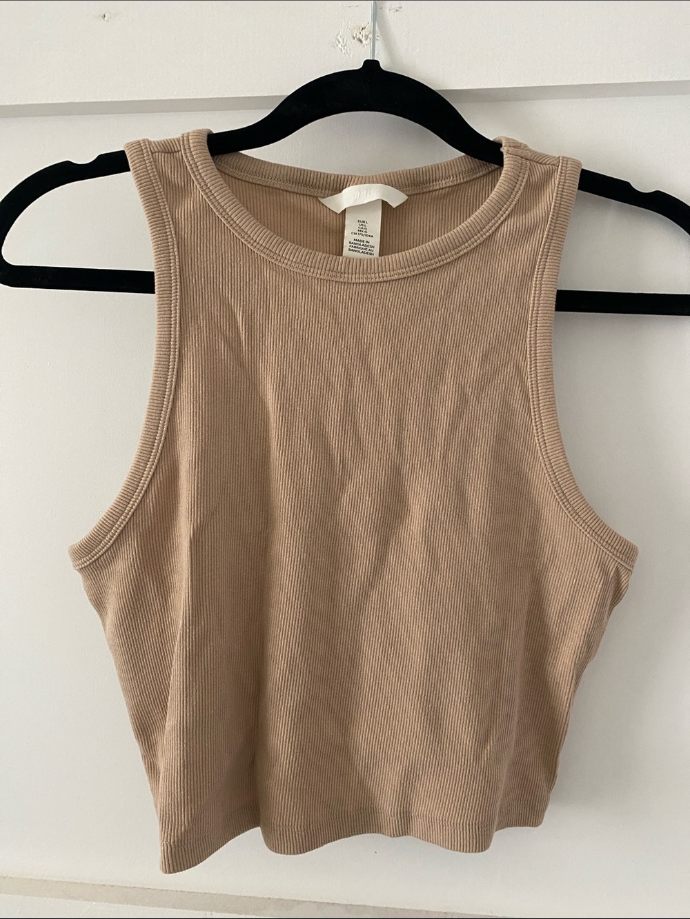 H&M Ribbed Crop Tank Top in Beige